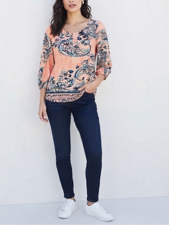 Chico's Tops - Chico's Peach and Teal Paisley V-Neck Tunic